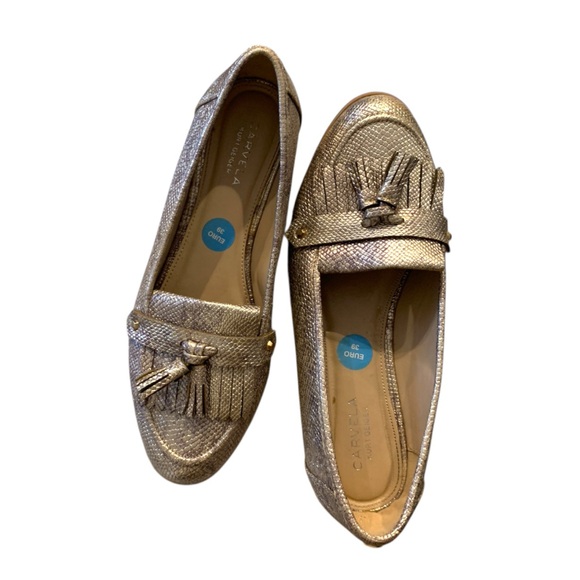 KURT GEIGER Gold Leather Snakeskin Loafers - Picture 6 of 9